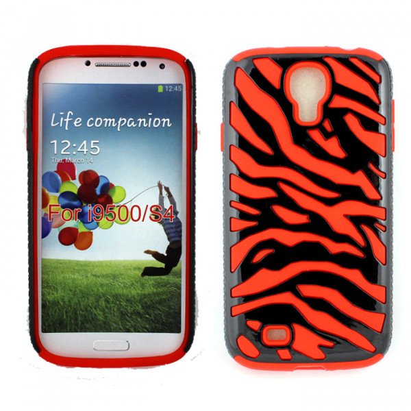 Wholesale Samsung Galaxy S4 Zebra Hybrid Case (Black - Red)